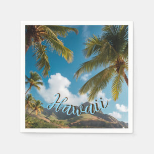 Serviette En Papier Style Vintage Hawaïen Palmiers Mer Bleu Ciel Voyag