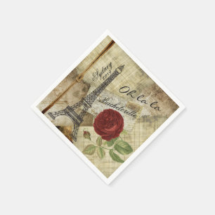 Serviette En Papier Style vintage Paris - Rose rouge - Bachelorette