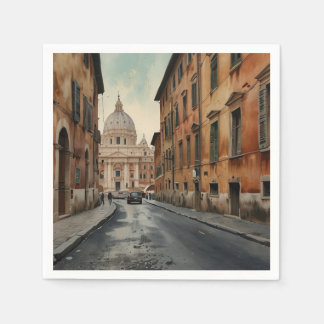 Serviette En Papier Style Vintage Rome Voyage Aquarelle Italienne