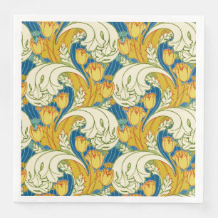 Serviette En Papier Style William Morris Tulp Tissu Floral Art Teal et