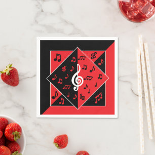 Serviette En Papier Stylish Art déco Music Notes Red White
