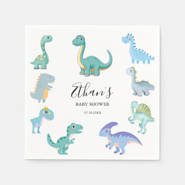 Serviette En Papier Stylish Dinosaur Baby Shower White (Devant)