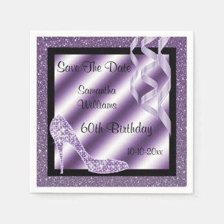 Serviette En Papier Stylish Lilac Stiletto & Streamers 60e anniversair