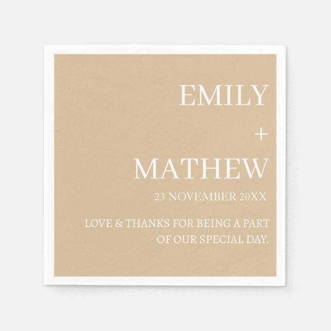 SERVIETTE EN PAPIER STYLISH MODERN CUSTOMIZED ELEGANT CLASSIC WEDDING  (Devant)