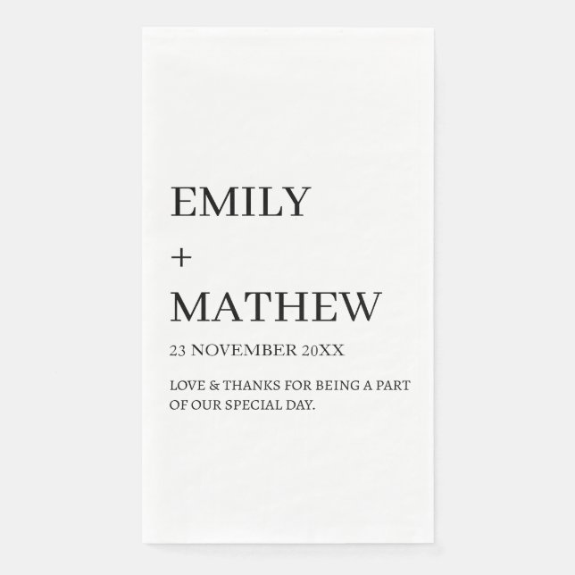 SERVIETTE EN PAPIER STYLISH MODERN CUSTOMIZED ELEGANT CLASSIC WEDDING  (Devant)