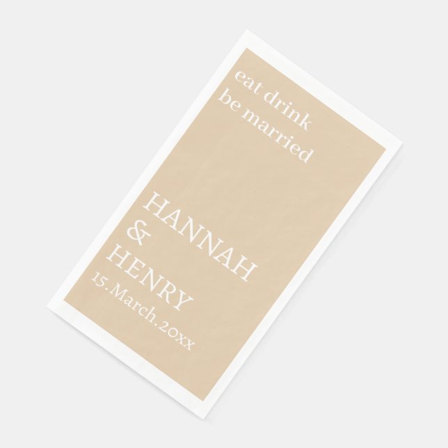 SERVIETTE EN PAPIER STYLISH MODERN CUSTOMIZED SCRIPT KHAKI WEDDING  (Coin)