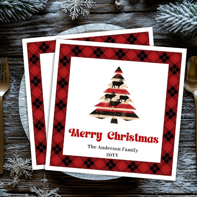 Serviette En Papier Stylish Red Black Plaid Christmas Napkin Custom (Stylish Red Black Plaid Christmas Napkin Custom)