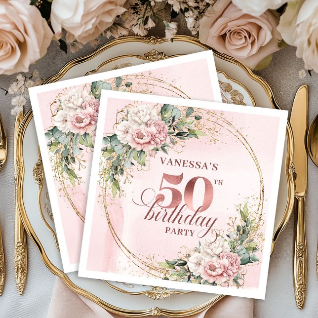 Serviette En Papier Stylish Rose Gold Dusty Pink 50th Birthday Party  (Stylish Rose Gold Dusty Pink 50th Birthday Party Napkins

)