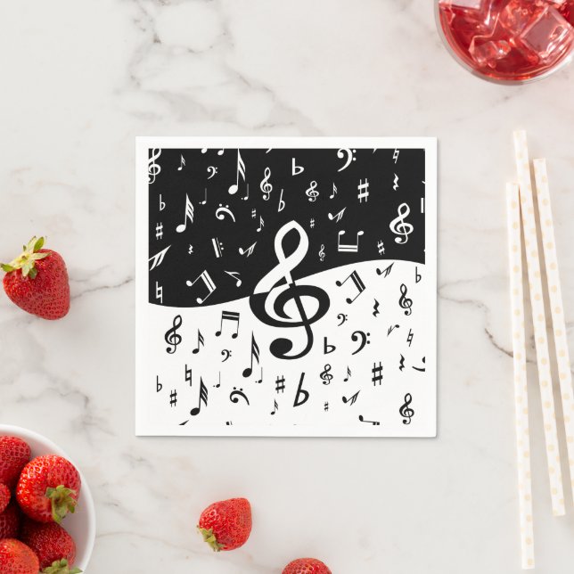 Serviette En Papier Stylish Treble Clef Wave Black and White (En situation)