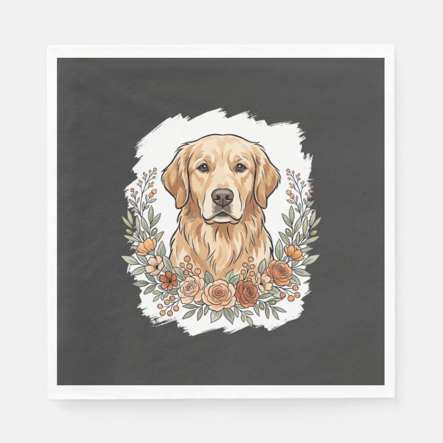 Serviette En Papier Sublimation Retriever Doré Floral (Devant)