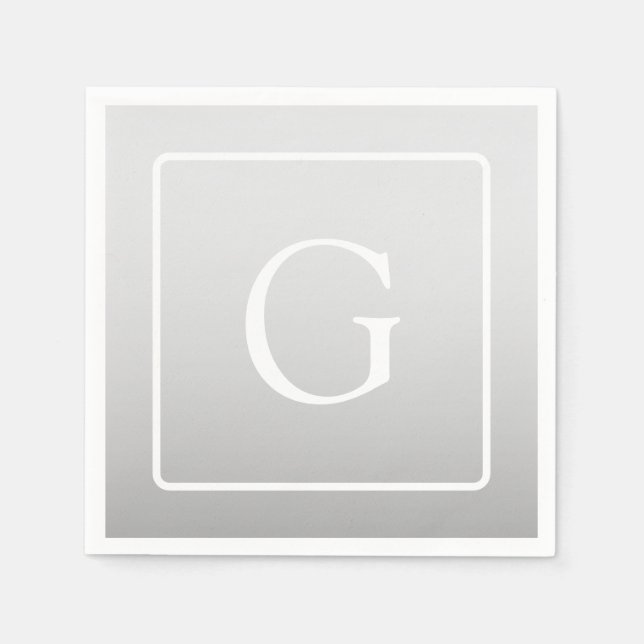 Serviette En Papier Subtil Gray Gradient Nom de famille Monogramme (Devant)