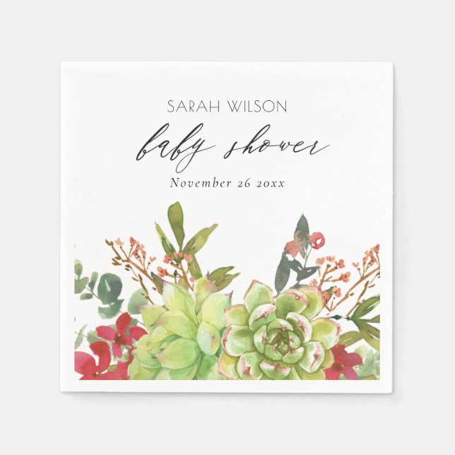 Serviette En Papier Succulent Cactus du désert Baby shower floral roug (Devant)