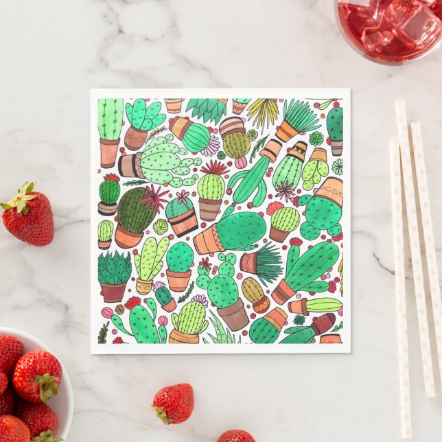 Serviette En Papier Succulent Cactus Pots Plante Vert Cactus Jardin (En situation)
