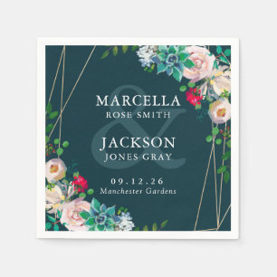 Serviette En Papier Succulents et Mariage Gold Chic