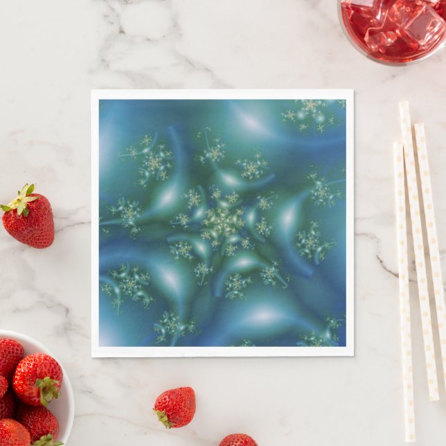 Serviette En Papier Sucré | Art fractal bleu et vert (En situation)