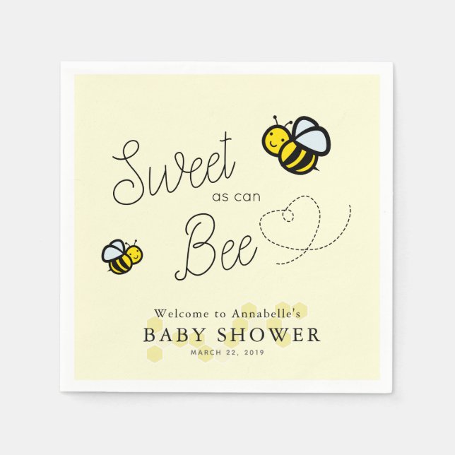 Serviette En Papier Sucré comme peut Bee Honey Bee Yellow Baby shower (Devant)