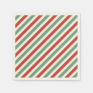 Serviette En Papier Sucre de canne de Noël rétro rayures rouge vert