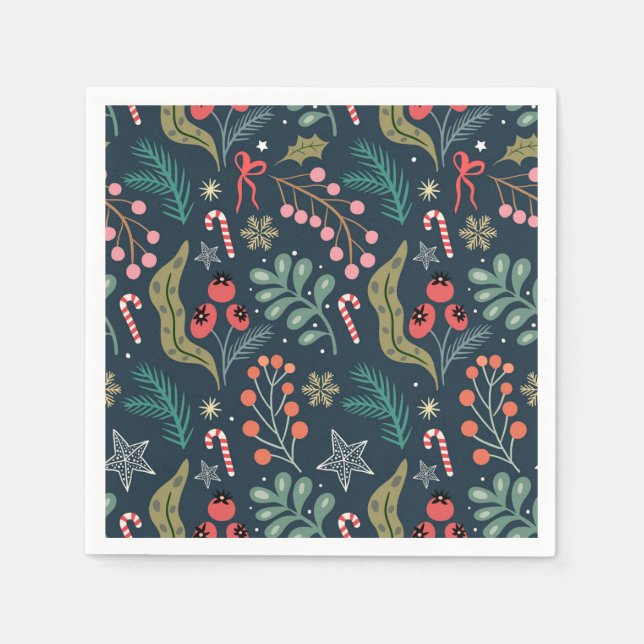 Serviette En Papier Sucre de canne festif et Holly Motif (Devant)