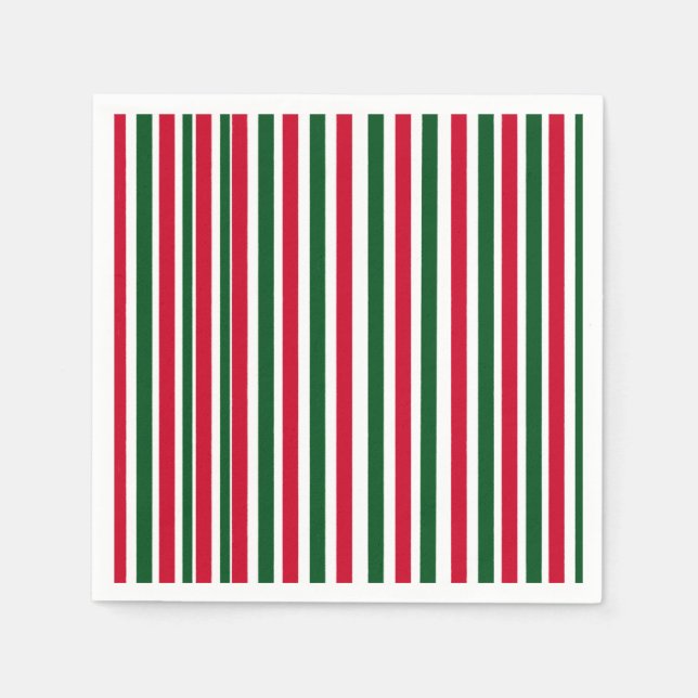 Serviette En Papier Sucre de canne rouge et vert Stripes de Noël (Devant)