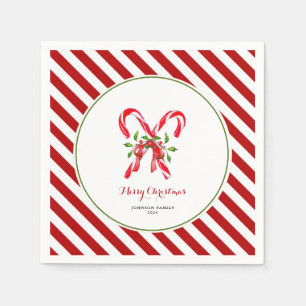 Serviette En Papier Sucres de canne avec bordure rouge et blanche Noël