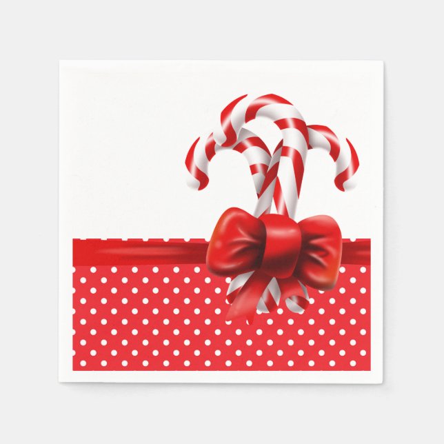 Serviette En Papier Sucres de canne de Noël Bow avec points rouges et  (Devant)