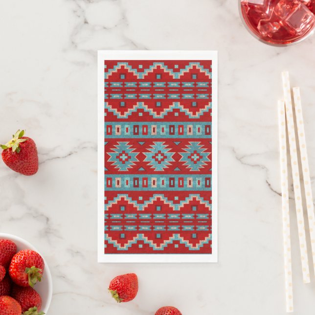 Serviette En Papier Sud-Ouest Mesas Turquoise & Rouge (En situation)