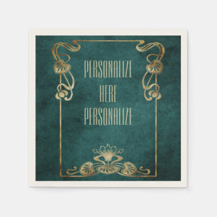 Serviette En Papier Suede Art nouveau look élégant or vert lotus