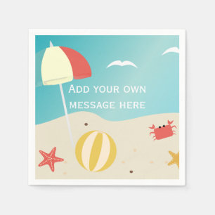 Serviette En Papier Summer Beach Seaside Holiday Texte personnalisé