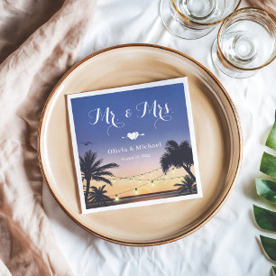 Serviette En Papier Summer Beach Sunset Palm Tree M. et Mme Mariage