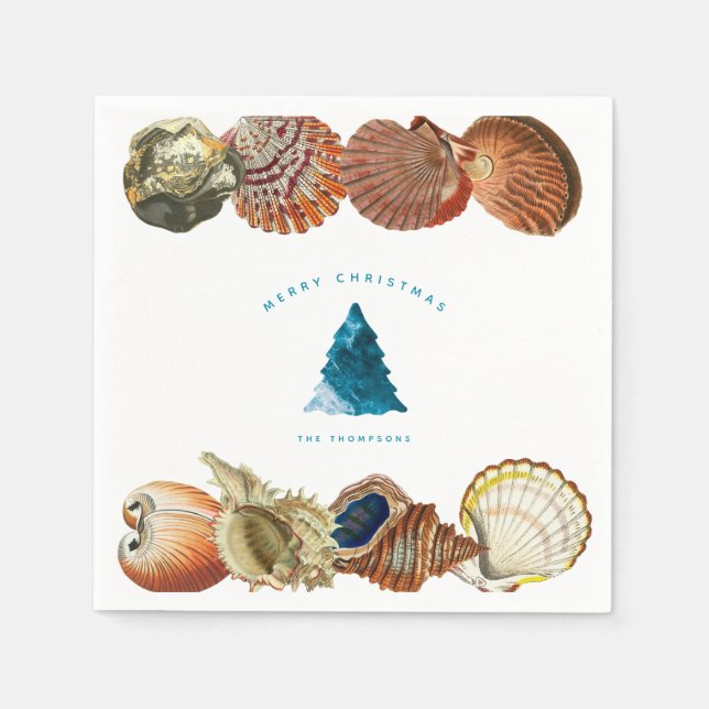 Serviette En Papier Summer Christmas Beach Seashell Nom personnalisé (Devant)
