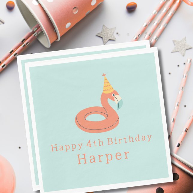 Serviette En Papier summer flamingo float kids birthday pool party (flamingo happy birthday pool party modern paper napkins party supplies products)