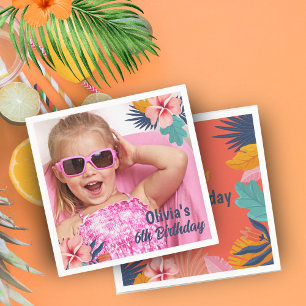 Serviette En Papier Summer tropical luau Girl pool photo anniversaire
