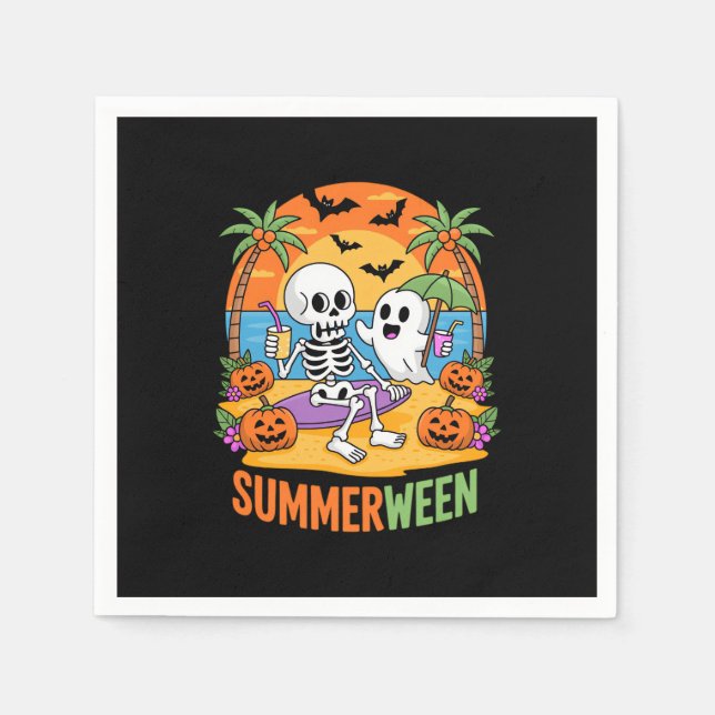 Serviette En Papier Summerween Skeleton Ghost Beach Halloween Fu (Devant)