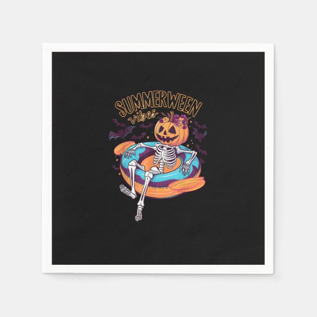 Serviette En Papier Summerween Vibes Skeleton Citrouille Vacances d'ét (Devant)
