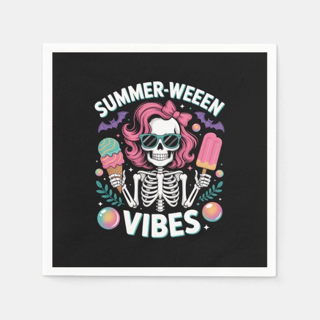Serviette En Papier Summerween Vibes Skeleton Vacances Halloween Summe (Devant)
