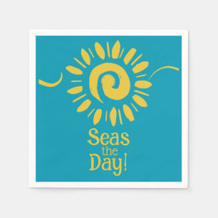 Serviette En Papier Sun Blue Yellow Beach House Seas Day Cocktail