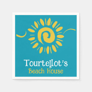 Serviette En Papier Sun Blue Yellow Beach House Seas Nom du jour Cockt