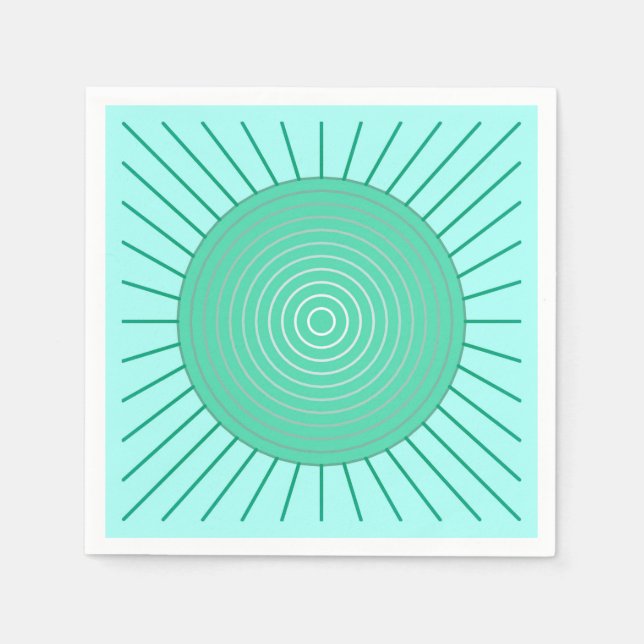 Serviette En Papier Sunburst géométrique moderne - Aqua et Seafoam Gre (Devant)