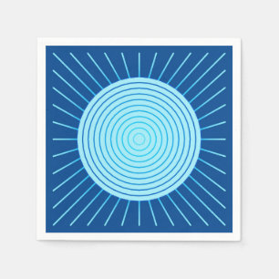 Serviette En Papier Sunburst géométrique moderne - Bleu de Cobalt et A