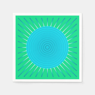 Serviette En Papier Sunburst géométrique moderne - bleu et vert Jade