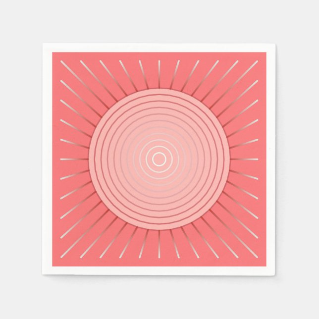 Serviette En Papier Sunburst géométrique moderne - Coral profond rose (Devant)