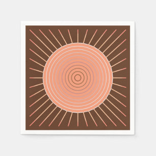 Serviette En Papier Sunburst géométrique moderne - Pêche et Brown