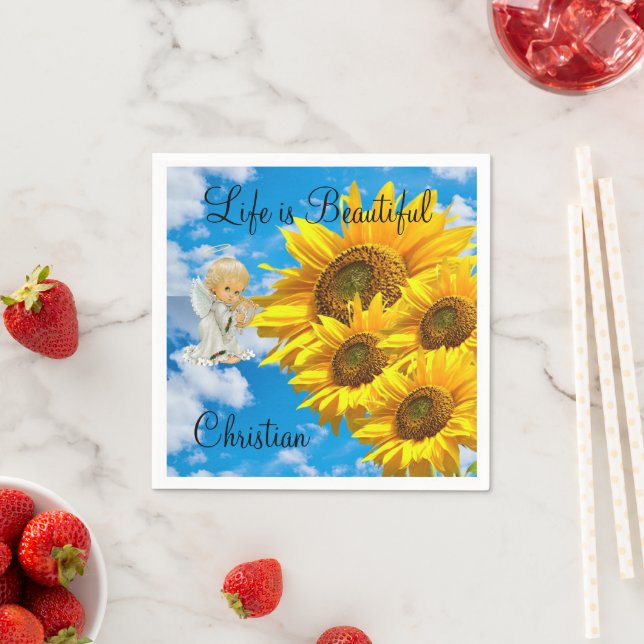Serviette En Papier Sunflower Baby Angel Papier Floral Napkins (En situation)