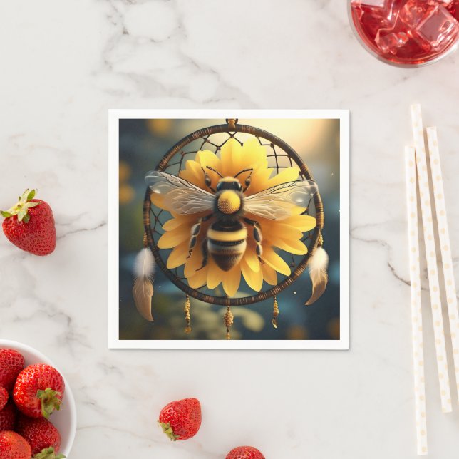 Serviette En Papier Sunflower Bee Dreamcatcher, (En situation)