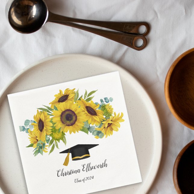 Serviette En Papier Sunflower Class of 2024 Custom Name Graduation (Sunflower Class of 2024 Custom Name Graduation Napkins)