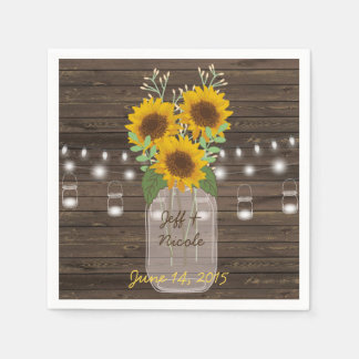 Serviette En Papier Sunflower Country Wood Mason Jar Mariage