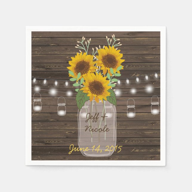 Serviette En Papier Sunflower Country Wood Mason Jar Mariage (Devant)