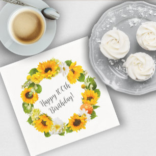Serviette En Papier Sunflower Daisy Floral 100e fête d'anniversaire
