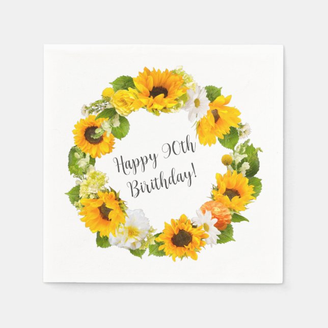Serviette En Papier Sunflower Daisy Floral 90e fête d'anniversaire (Devant)