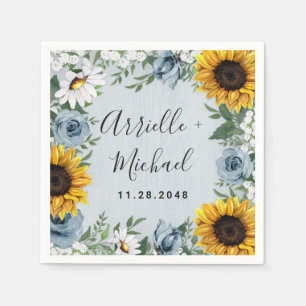 Serviette En Papier Sunflower Dusty Blue Country Rustic Roses Wedding